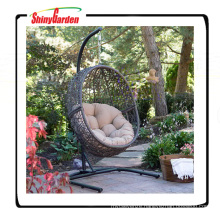 Rattan Wicker Hanging Oval Egg Chair with Cushion and Stand